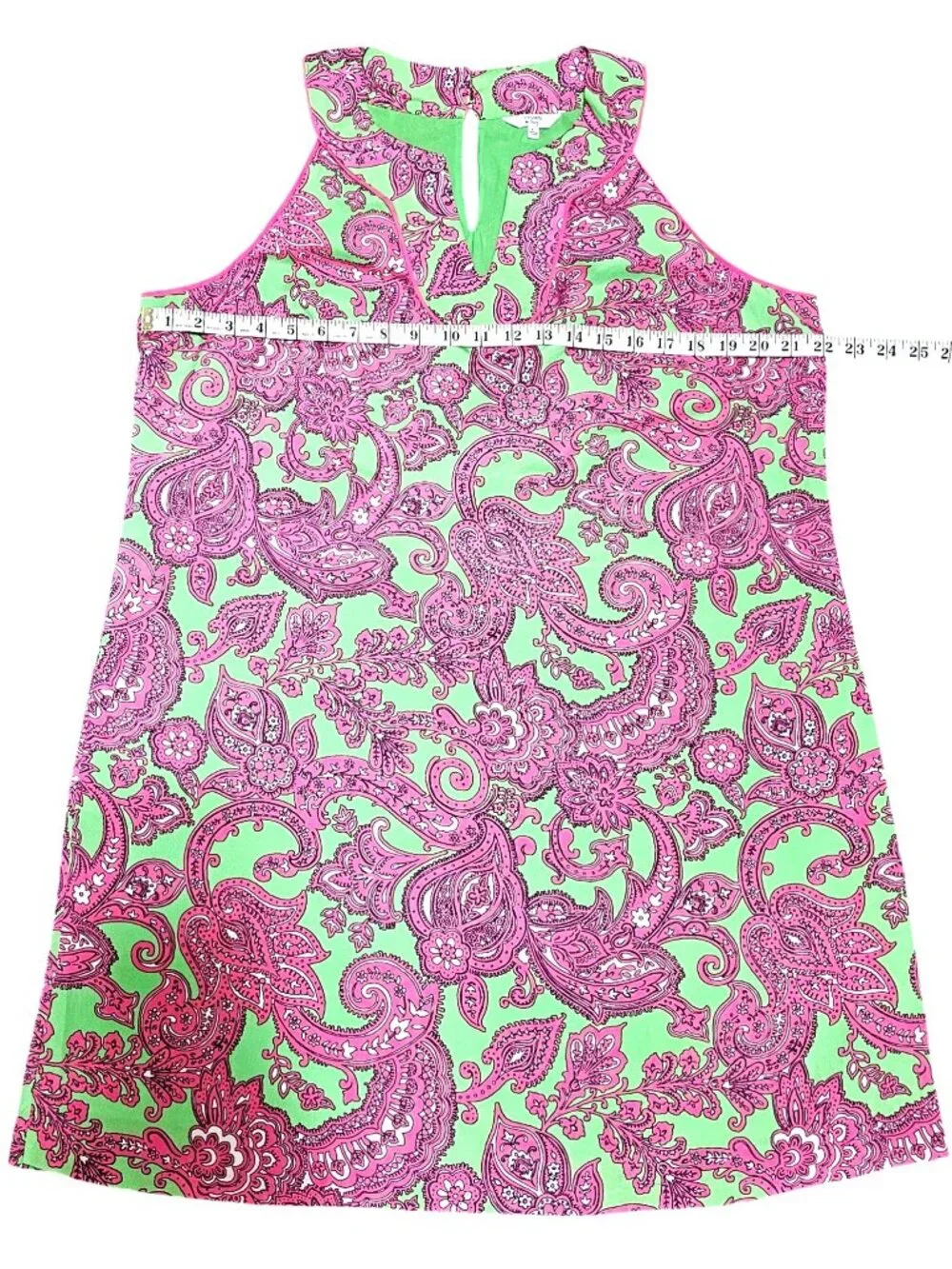 Crown & Ivy XL Sleeveless Green Dress With Pink Paisley Print & Keyhole Neckline - Picture 10 of 12